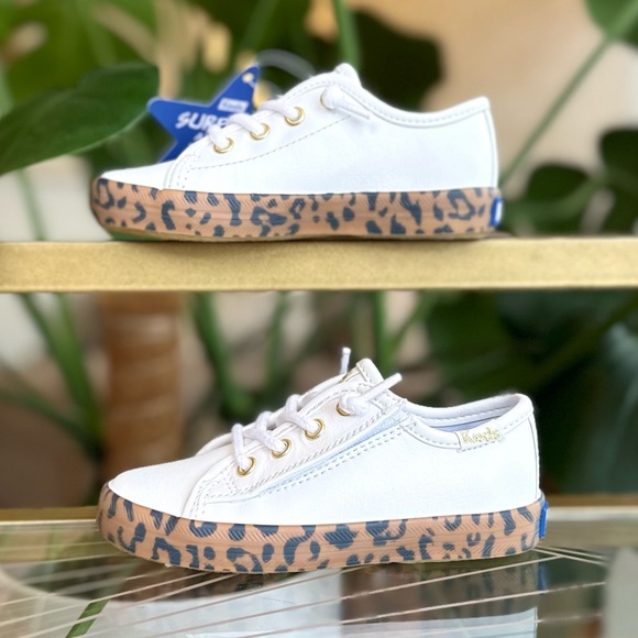 NWT Keds Special Edition Girls White, Gold & Leopard Sneakers w/ Velcro Size 6.5 - Picture 3 of 16